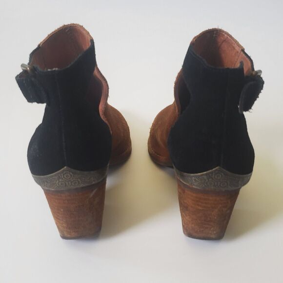 Jeffrey Campbell Woodruff Cutout Booties Brown Black Colorblock Suede Western - Picture 4 of 16